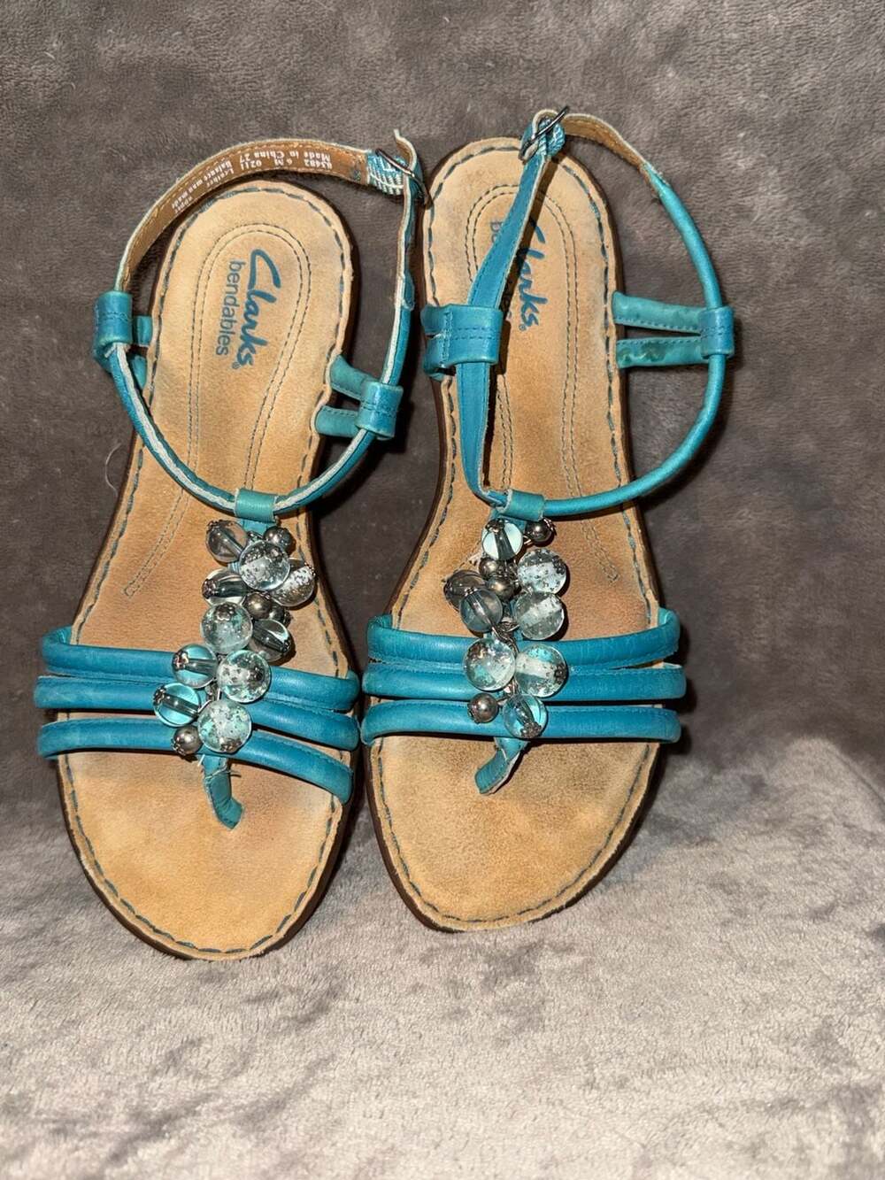Clarks Bendables Beaded Leather Sandals Turquoise Size 6M